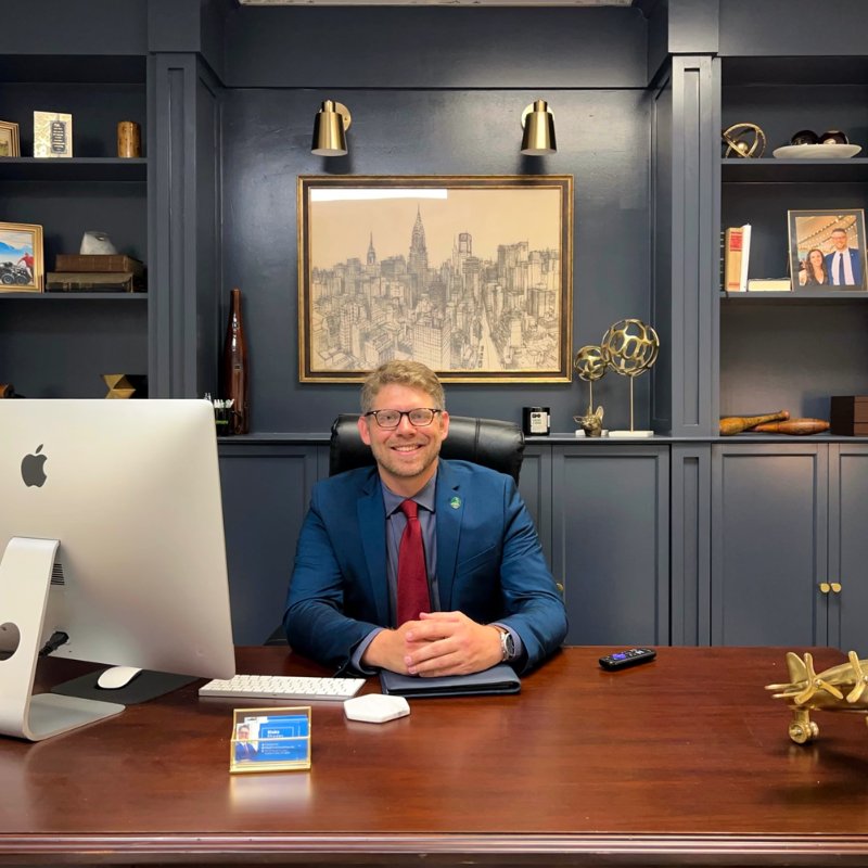 Blake Rhodes, licensed insurance agent at TrustInsure Group, at his office in Aberdeen, NC