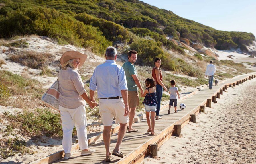 Multigenerational family walking together representing life insurance protection and planning